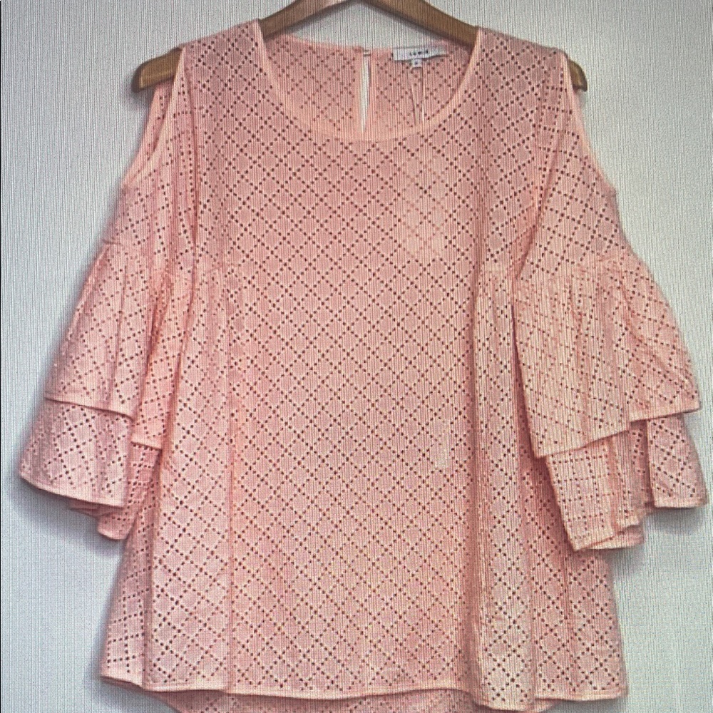 Women's Pink Eyelet Ruffle Sleeve Top